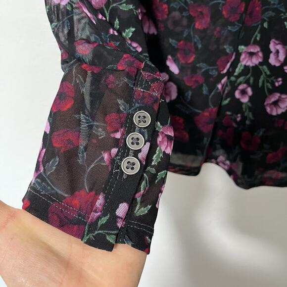 Free People Lucky Shirtee Floral Sheer Top Size S Black Dark Romantic Whimsigoth - Picture 5 of 8